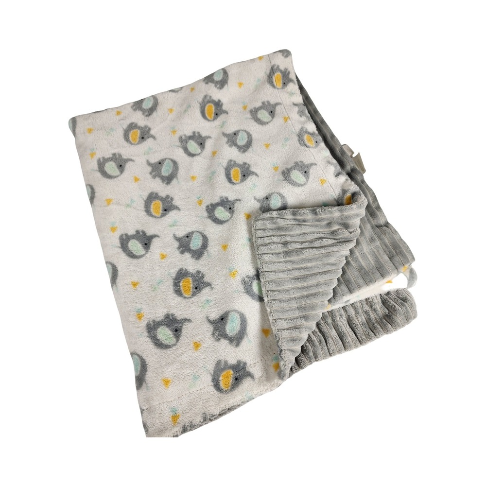 Baby by Kiss Gray Elephant Plush Baby Blanket Gray Corduroy Reverse 35x27